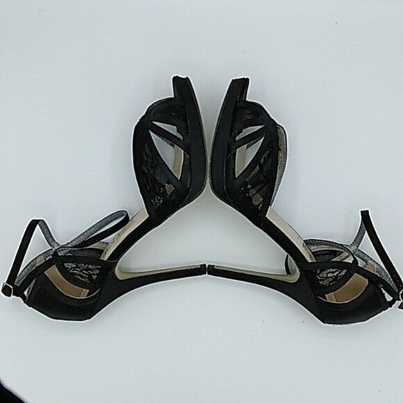 DEB Heels Shoes Size 8.5 Black Open Toe Strappy Lace Fabric - Picture 9 of 15
